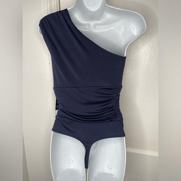 EXPRESS NWT Body Contour Compression One-Shoulder Navy Bodysuit. - Picture 5 of 8